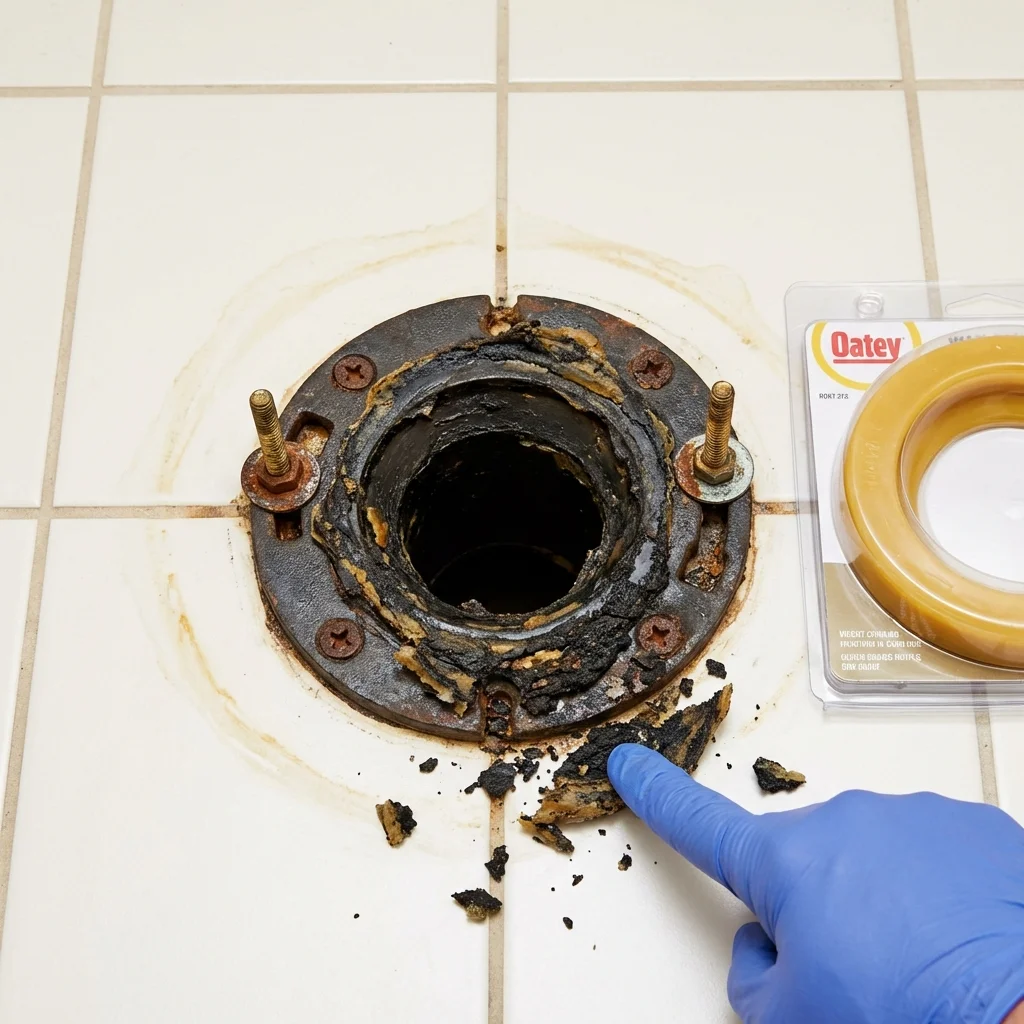 Failed wax ring showing water seepage at the base of a toilet in a Selinsgrove, PA home
