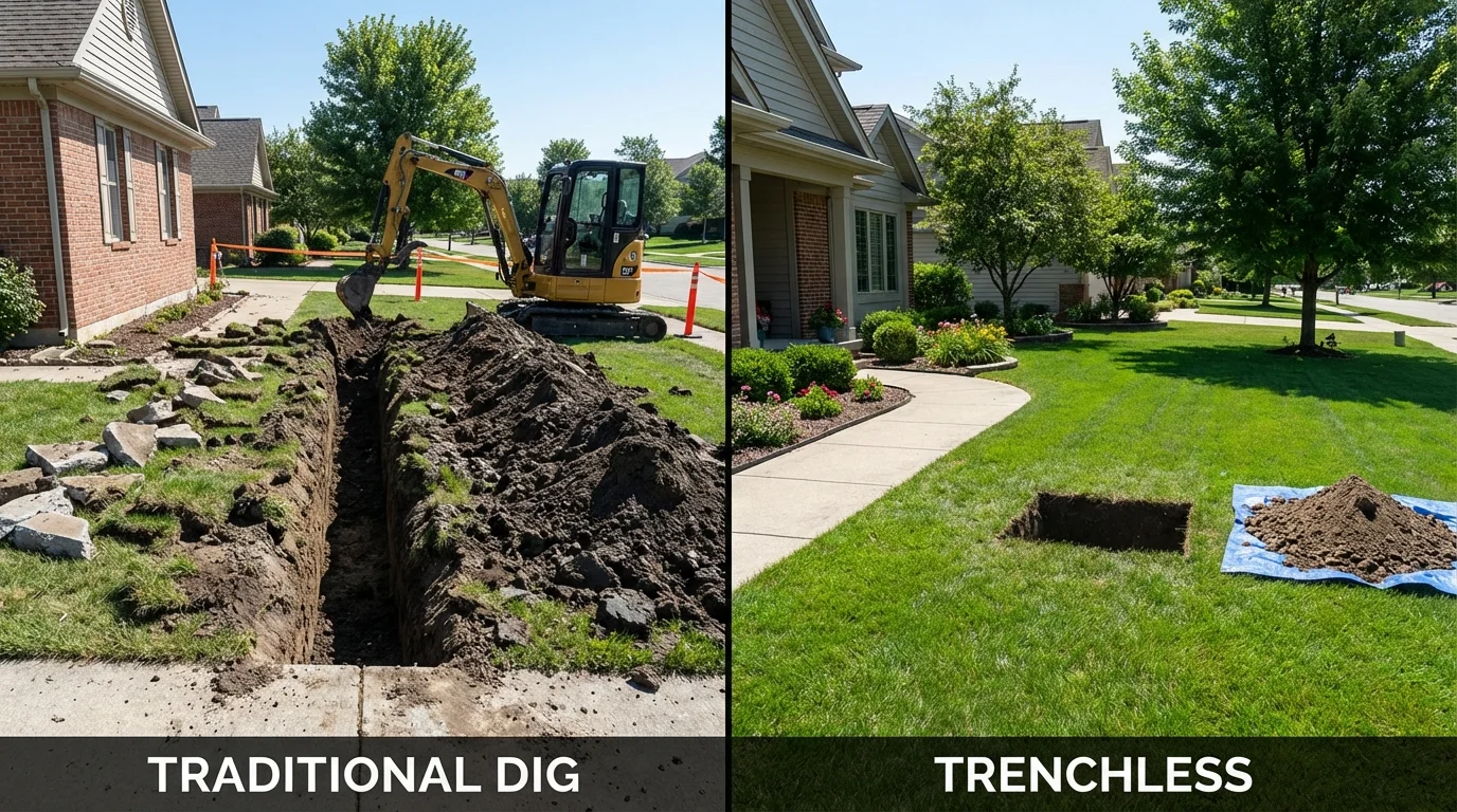 Trenchless sewer repair with minimal yard damage versus traditional excavation in Selinsgrove, PA